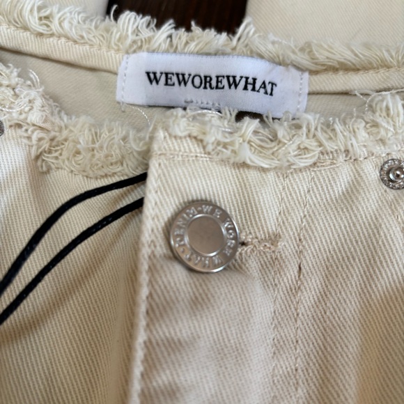 WEWOREWHAT HIGH RISE WIDE LEG FRAYED STRAIGHT LEG CREAM DENIM PANTS JEANS SZ 27 - Picture 3 of 13